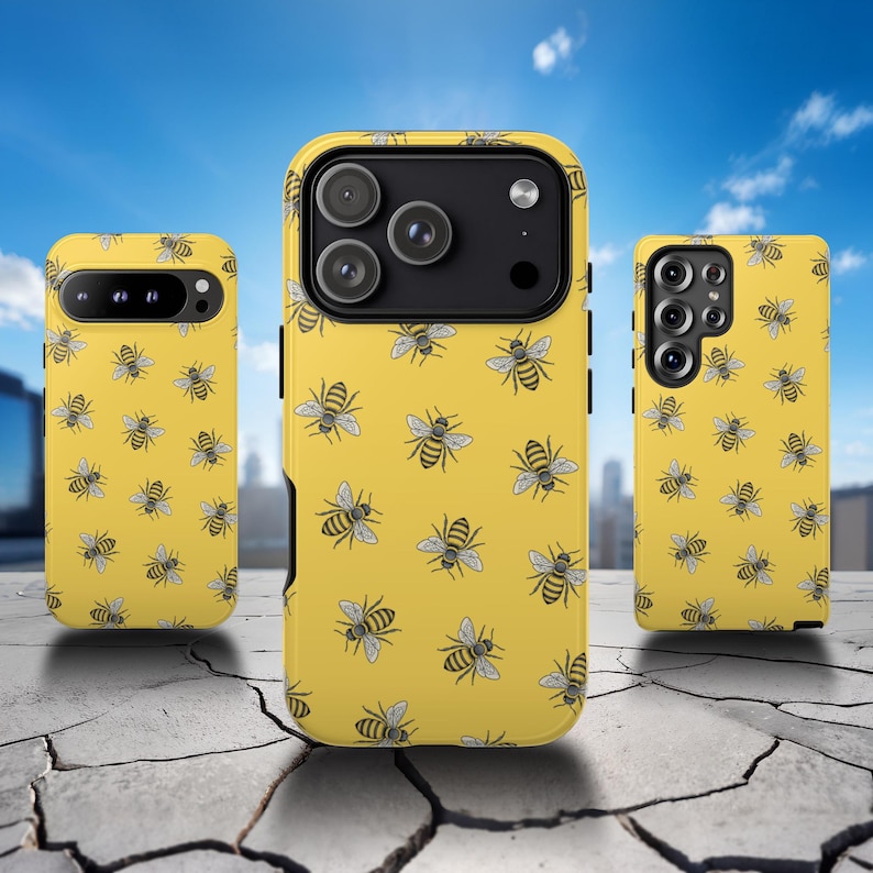 Bumble Bee-telefoonhoesje - gele insectenpatroon hoes voor iPhone 17 Air 16 Pro Max 15 14 13 12 11, Samsung S25 Ultra S24 S23, Pixel 9 Pro 8 7 afbeelding 1