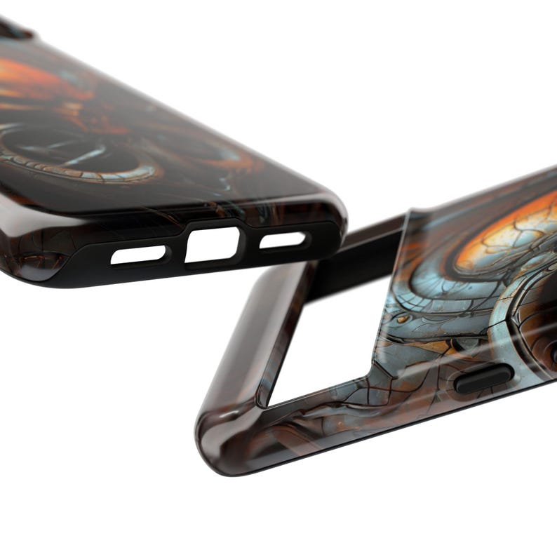 May include: Two phone cases with a black and brown marbled design. The cases have a raised edge around the camera lens and a cutout for the charging port.