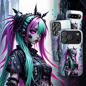 Cyberpunk Anime Phone Case - Cybergoth Girl Japanese Art Cover for iPhone 17 Air 16 Pro Max 15 14 13, Samsung S25 Ultra S24 S23, Pixel 9 Pro image 1