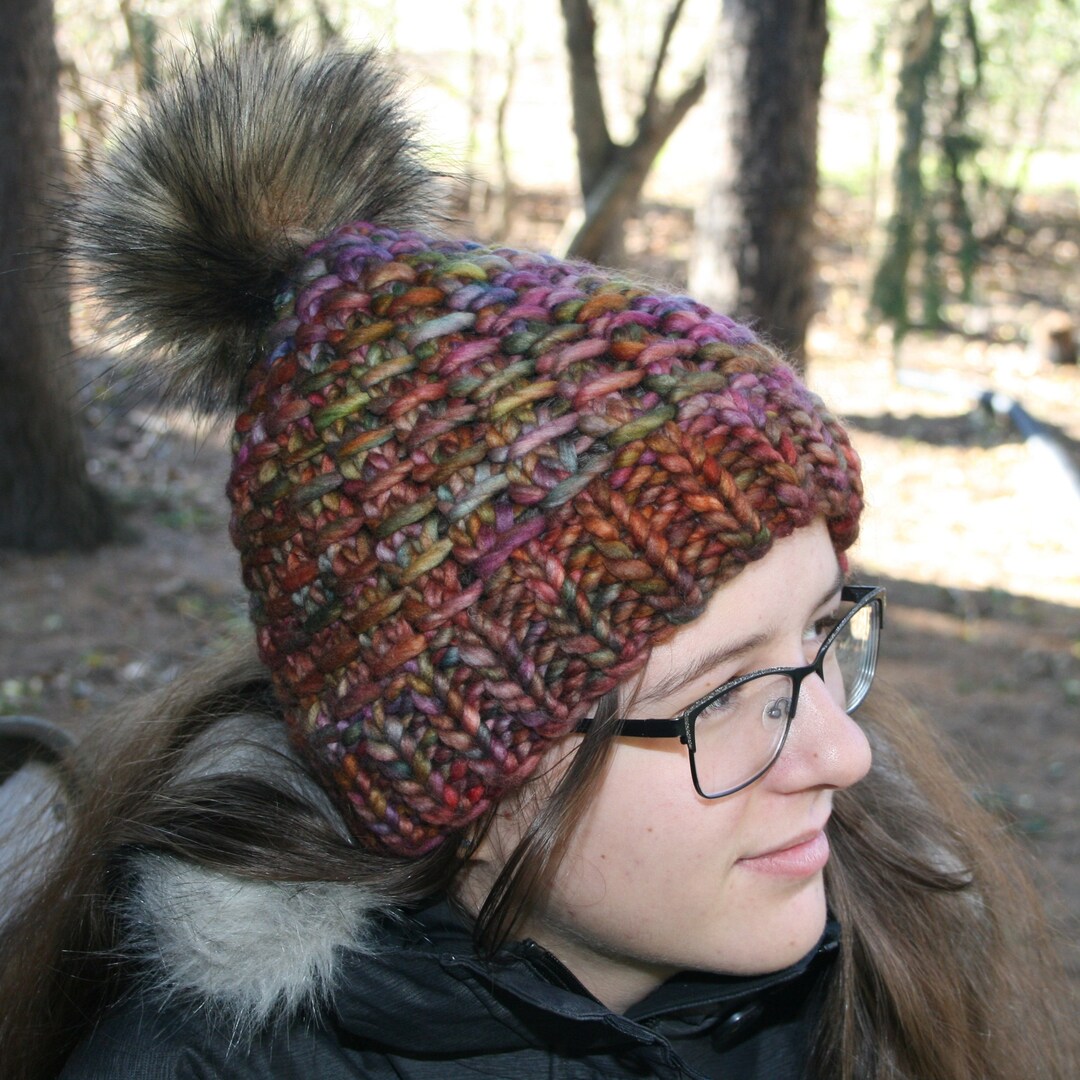 Malabrigo Rasta 100% Merino Wool Adult Hand Knit Toque With Faux Fur ...
