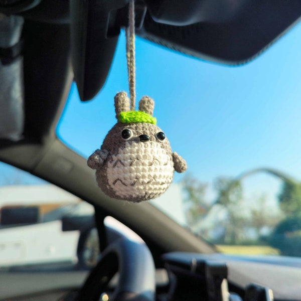Totoro Car Pendant Crochet Amigurumi Cartoon Chinchilla Car Hanging Unique Car Decor Car Charm Gift for Her Handmade Rear View Mirror Charm