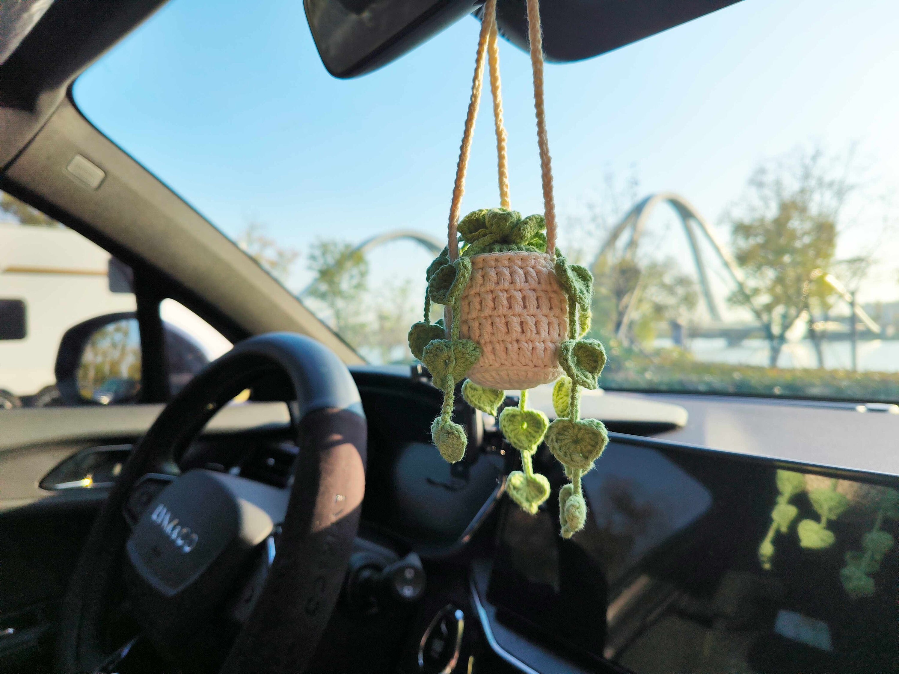 Handmade Crochet Swing Specter Animal Car Mirror, Hanging Flower Decor,  Teens Interior Rear View Mir on Luulla