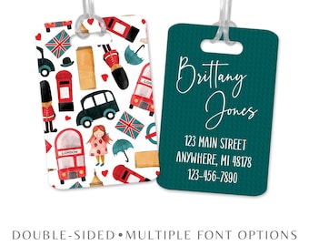 Custom London Luggage Tag, Personalized England Trip Bag Tag, Europe Backpack Name Tag, London Vacation Travel Luggage Tag Accessory Gift