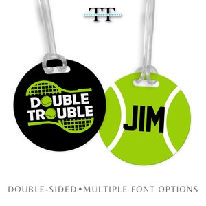 Custom Tennis Luggage Tag, Double Trouble Personalized Tennis Bag Name Tag, Tennis Backpack Accessory, Travel Tag, Tennis ID Bag Tag Gift