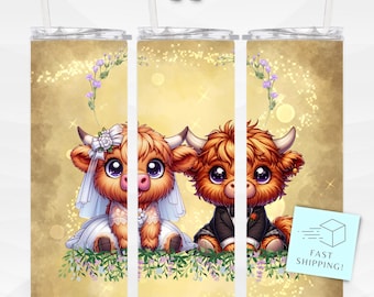Personalized Highland Cow Wedding Tumbler: Bride and Groom Gift