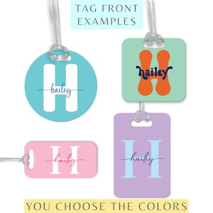 Custom Aluminum Monogram Luggage Tag Double sided Personalized Bag Tag Backpack Tag Name Tag Vacation Travel School Luggage Tag Accessory Gift, Choose color combination,  monogram font and customization. Helpful to identify and find luggage.