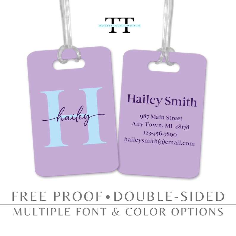 Custom Aluminum Monogram Luggage Tag Double sided Personalized Bag Tag Backpack Tag Name Tag Vacation Travel School Luggage Tag Accessory Gift, Choose color combination,  monogram font and customization. Helpful to identify and find luggage.