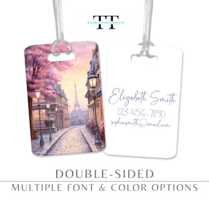 Custom Luggage Tag is Parisian-themed with Eiffel Tower for Suitcases & Backpacks, Perfect Paris France Europe Travel Gift