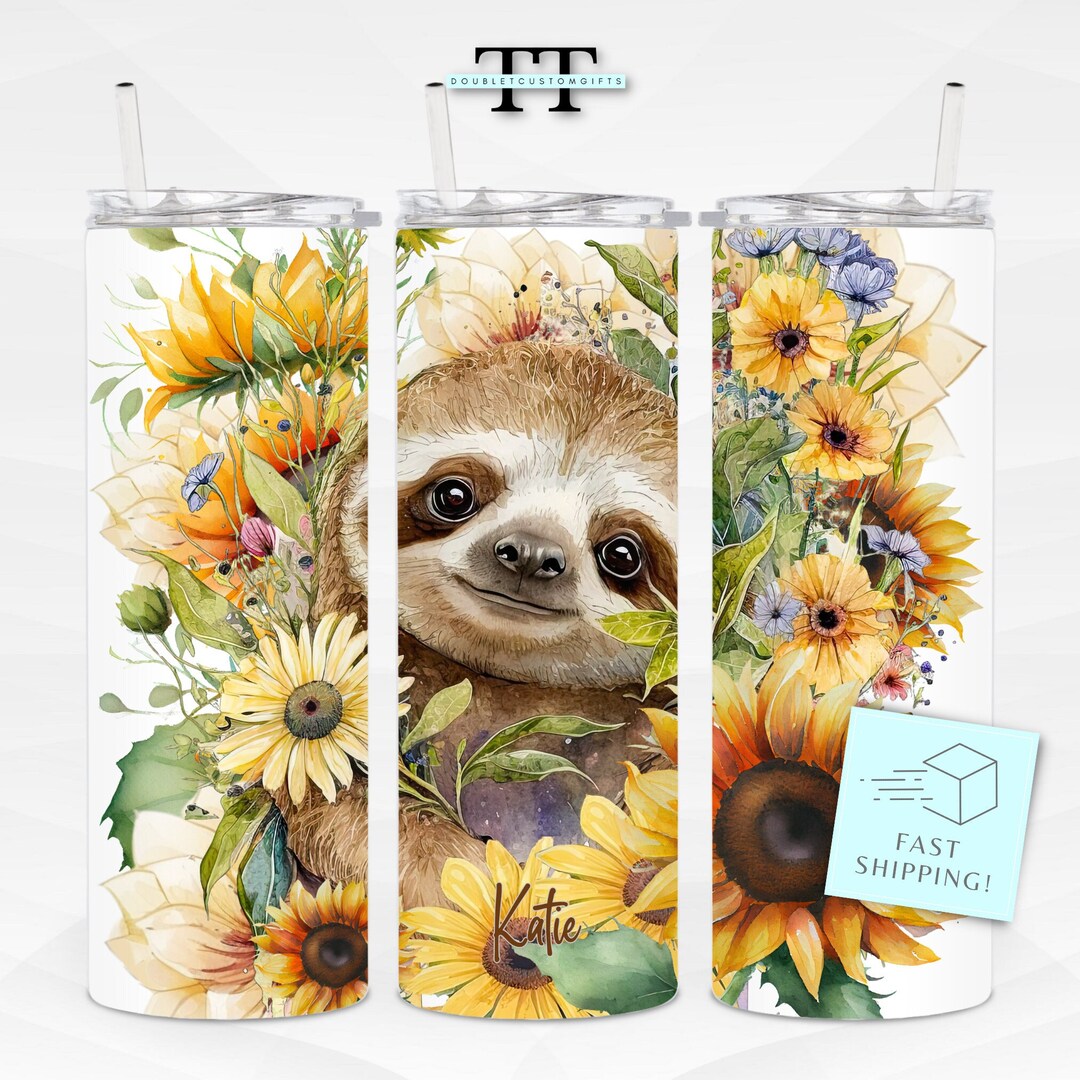 Personalized Cute Sloth With Flowers Tumbler With Name, Custom Sloth ...