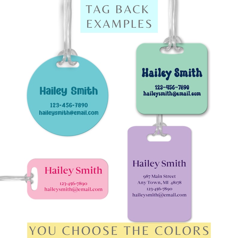 Custom Aluminum Monogram Luggage Tag Double sided Personalized Bag Tag Backpack Tag Name Tag Vacation Travel School Luggage Tag Accessory Gift, Choose color combination,  monogram font and customization. Helpful to identify and find luggage.