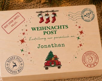 Personalisierte Weihnachtskiste mit Name / Weihnachtspost aus Holz / Geschenkbox zu Weihnachten / Christmas Eve Box / Erinnerungskiste