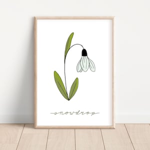 Snowdrop Birth Flower January / Art Print / Flower Art / Wall Art / Regali per Lei / Birth Flower Art / Regali di compleanno / Download istantaneo