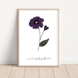 Fiore di nascita viola febbraio / Stampa di compleanno / Arte floreale / Arte della parete / Regali per lei / Arte del fiore di nascita / Regali di compleanno / Download istantaneo