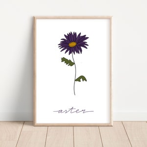 Aster Birth Flower September | Birthday Print | Flower Art | Wall Art | Gifts for Her | Birth Flower Art | Birthday Gifts | Instant Download