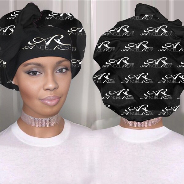 Double Layer Reversible Satin Lined Stretch Tie Bonnet, Gifts For Her, Black and White Hair Night Sleep, Protecting Hairstyle