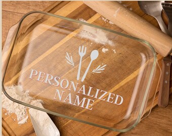 Cocotte en verre gravée personnalisée : ustensiles de cuisson personnalisés (9 x 13, couvercle inclus)
