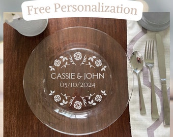 Personalized Wedding Plate: Custom Etched Glass Gift, 10.5" Décor