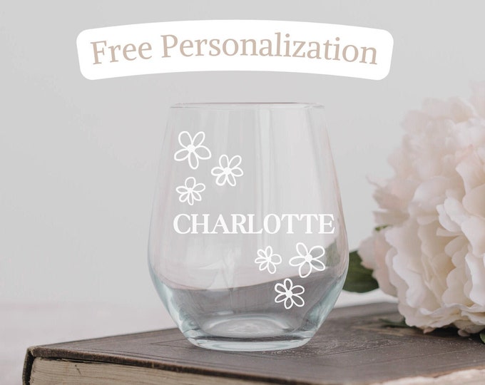 Personalized Wine Tumbler – 16oz Etched Glass Gift for Weddings, Parties, Bridesmaids, Mom, or Friends