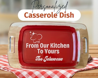 Personalized Glass Casserole Dish – Custom Etched Family Name