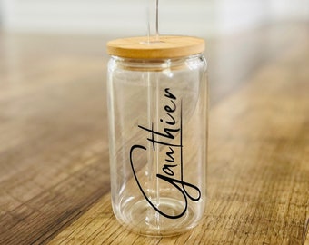 Glass Cup With Name Includes Glass Straw and Bamboo Lid Free Personalization Great For Friend Gift Mom Gift Nana Gift