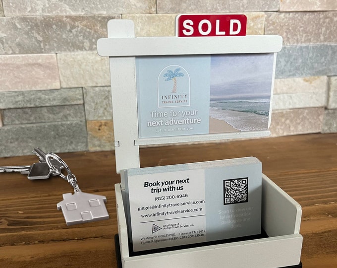 Real Estate Business Card Holder – “For Sale” Desk Display, Realtor Office Decor, Professional Card Organizer