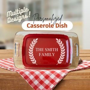 Casserole Baking Dish With Lid, Personalized Etched Glass ,Engraved ,Wedding Gift, Birthday Gift For Mom, Friend Gift, Housewarming 3 Sizes image 1