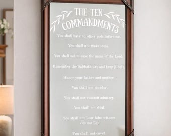 Ten Commandments Etched Mirror – Christian Home Decor, Faith Gift