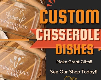 Personalized Casserole Baking Dish with Lid – Wedding, Bridal Shower, or Kitchen Gift for the Bride