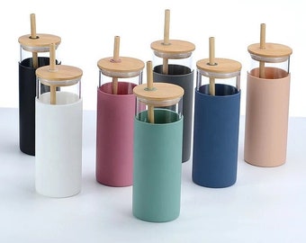 Sustainable Glass Traveling Tumbler – Non-Slip Iced Coffee Or Smoothie Cup with Lid & Straw, Eco-Friendly Drinkware