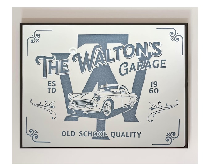 Custom Etched Glass Bar Mirror – Personalized Name Sign for Man Cave or Garage Gift