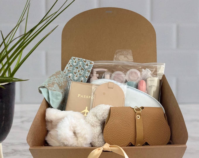 Personalized Pink or Brown Travel Gift Box with Passport Cover- Perfect for Travelers & Gifts