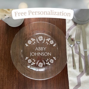 Custom Glass Etched Plate – Wedding, Bat Mitzvah, Engagement, Quinceañera & Bridal Shower Table Decor (10.5 in)