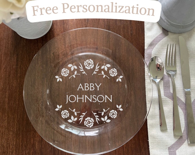 Custom Glass Etched Plate – Wedding, Bat Mitzvah, Engagement, Quinceañera & Bridal Shower Table Decor (10.5 in)