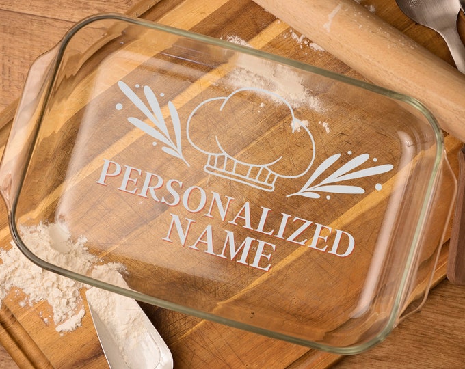 Custom Etched Glass Casserole Dish – Engraved Wedding, Birthday, or Housewarming Gift for Mom or Friend (3 Sizes, 6 Designs)