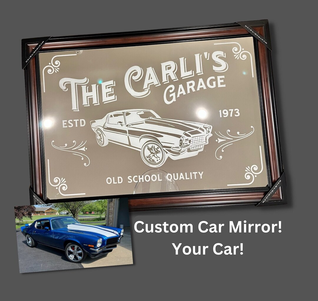 Custom Bar Mirror Garage Mirror Basement Mirror Etched Glass Cars