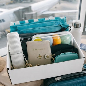 Ultimate Travel Gift Box | TSA-Approved Kit, Passport Holder, Eye Mask, Pill Case & More