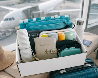 Ultimate Travel Gift Box | TSA-Approved Kit, Passport Holder, Eye Mask, Pill Case & More