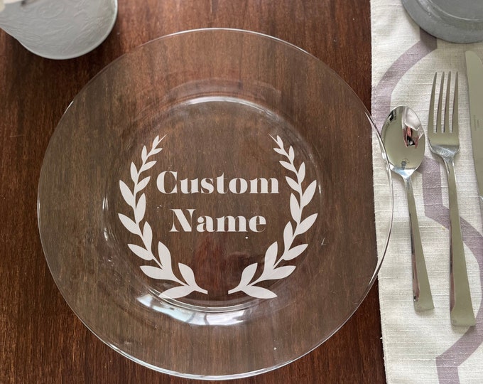 Personalized 10.5in Etched Glass Plate – Custom Name Plate for Weddings, Bat Mitzvahs, or Special Occasions