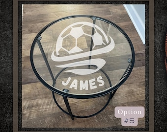 Personalized Etched Glass Soccer Table – Custom Game Room, Playroom & Basement Decor