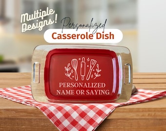 Personalized Glass Etched Casserole Dish with Lid – Custom Baking, Cooking, and Lasagna Gift Idea