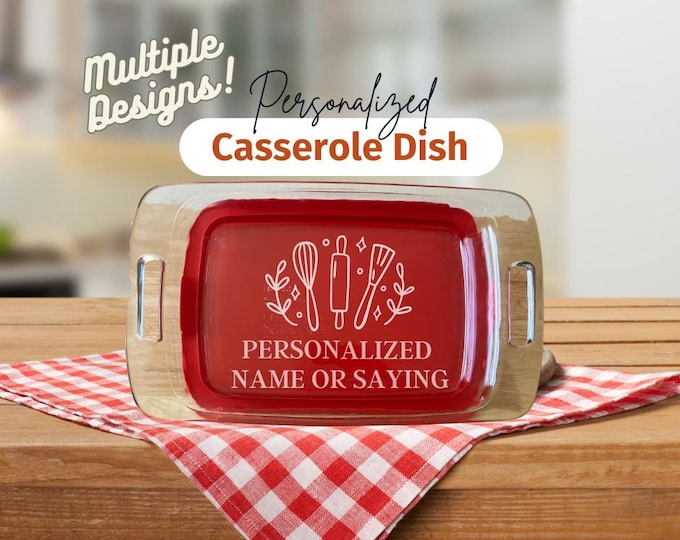 Personalized Glass Etched Casserole Dish with Lid – Custom Baking, Cooking, and Lasagna Gift Idea