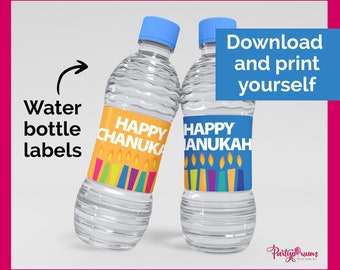 Fun Chanukah PRINTABLE Water Bottle Labels - Download and print yourself! Chanukah and Hanukkah options!