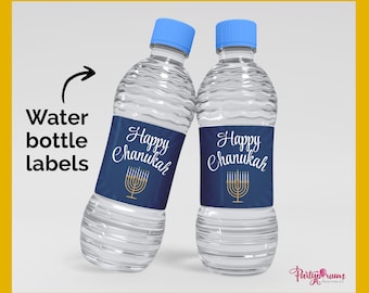 Beautiful Chanukah PRINTABLE Water Bottle Labels - Download and print yourself! Chanukah and Hanukkah options!