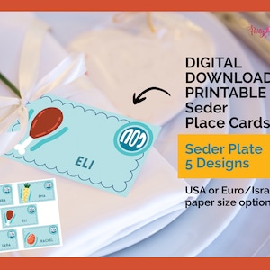 Printable Editable | DIY Fabulous Seder Plate Place Cards, Passover Place Cards, Pesach Place Cards, Decorations for Passover Seder