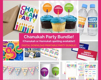 Fun Chanukah Hanukkah DIY Printable Party Decoration Bundle - with EDITABLE invitation