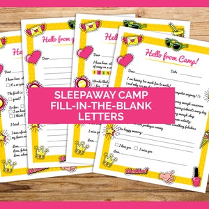 PRINTABLE girls Summer Camp Stationery Letter Fill in the BlankLetterhead Sleep Away Overnight Camp Letters Instant Download