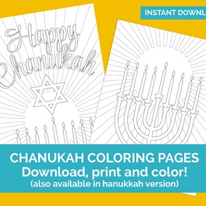 PRINTABLE Gorgeous Chanukah Hanukkah coloring pages, Party activity - digital download