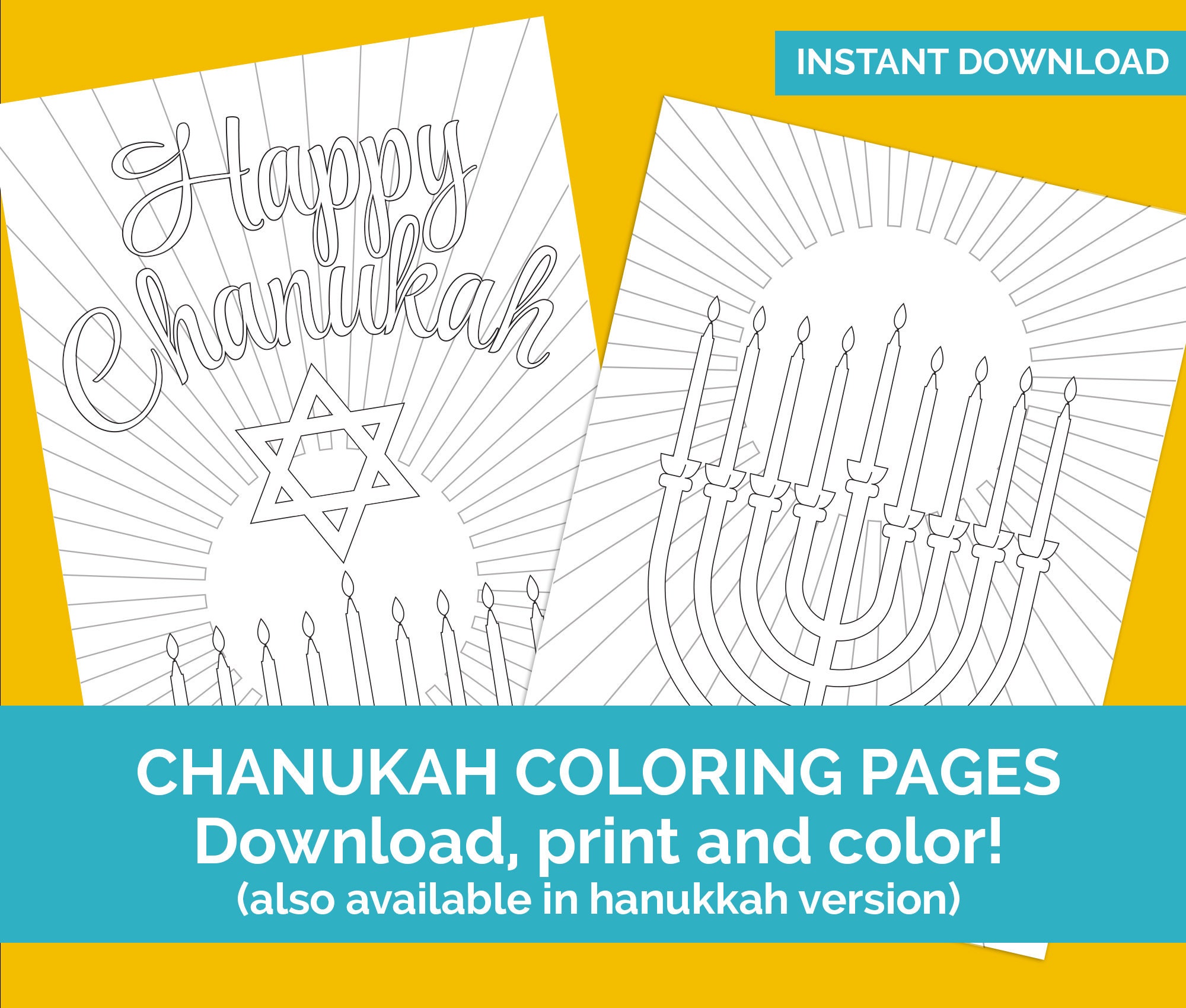 PRINTABLE Gorgeous Chanukah Hanukkah coloring pages, Party activity…