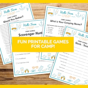 FUN PRINTABLE Summer Camp Games Bundle, Sleep Away Overnight Camp Games, Camping Activites, Camping Scavenger Hunt, Instant Download