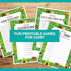 FUN PRINTABLE Summer Camp Games Bundle, Sleep Away Overnight Camp Games, Camping Activites, Camping Scavenger Hunt, Instant Download